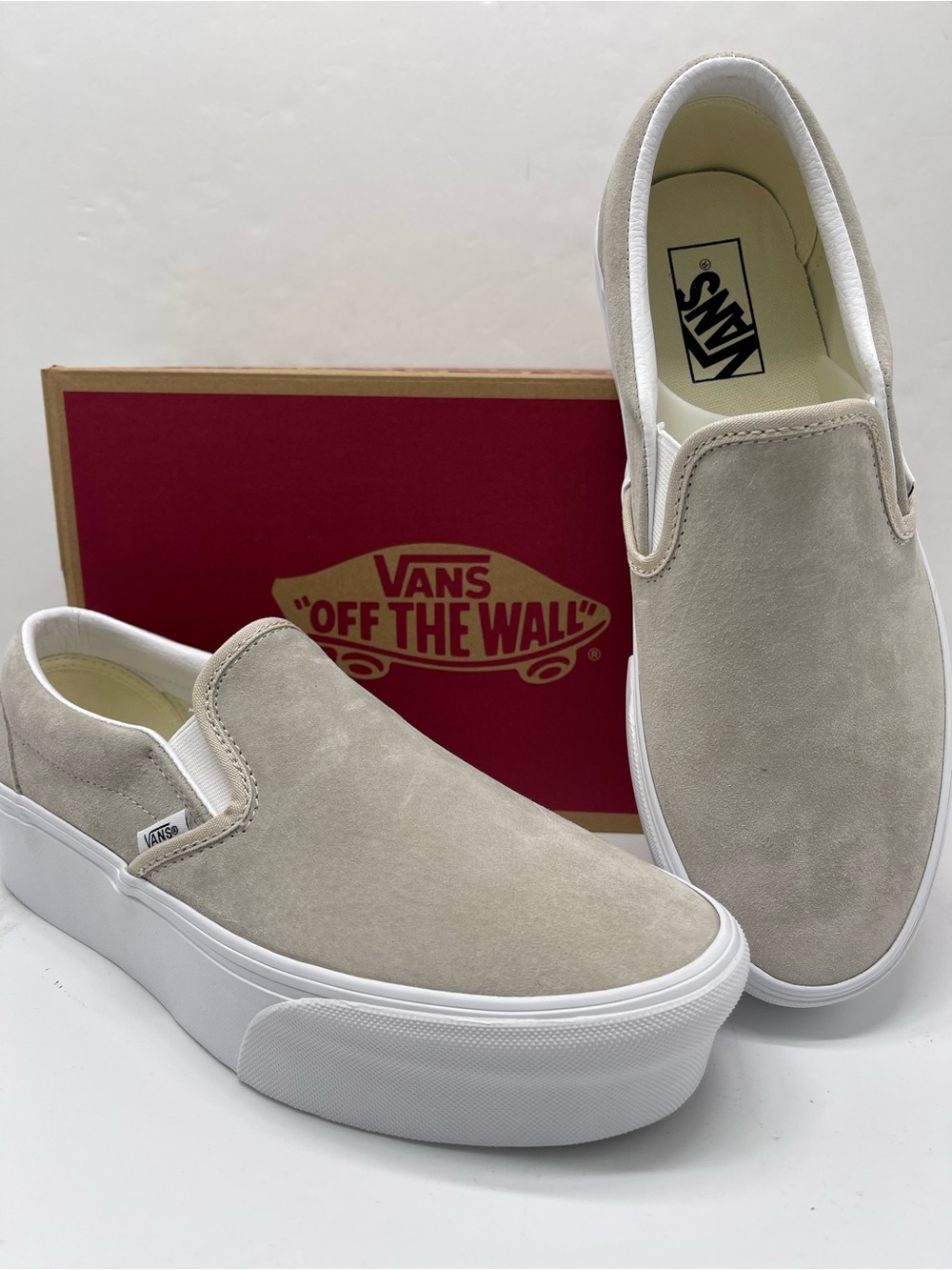 Vans Classic Slip-On Stackform Nubuck Oatmeal Platform Sneakers VN000E8C2N1 NWT - Picture 2 of 16
